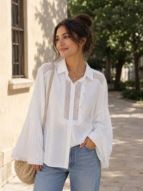 Exetera White Blouse with Pleated Details